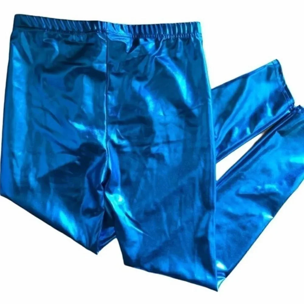 Teal metallic leggings dance pants hi rise waisted teen 14/16 or adult small